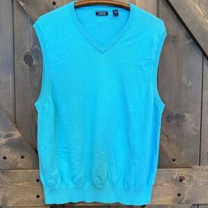 IZOD Sweater Vest Mens Large Turquoise Blue Good V-Neck Golf Sleeveless Knit